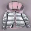 Maomaokong Natural Fur Collar Loose Short Down Coat Sliver White Duck Winter Jacke T Park 211108