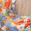 Verano 2 3 4 5 6 7 8 10 años Cuello cuadrado Estampado floral completo Manga de linterna Vestidos de playa sin espalda para niños Baby Girls 210529