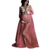 출산 드레스 레이스 V-Neck 중공업 출산 드레스 사진 촬영에 대 한 임신 한 여자 옷 긴 길이의 사진 소품 Q0713