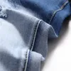 Мужские джинсы мужская дыра, прямые брюки подростка, повседневная растяжение синей главной улицы четыре сезона модные джинсовые штаны 90 -х