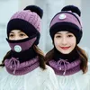 Cycling Caps & Masks Sets 3 Hats Women Winter Knit Beanies Hat With Bib And Mask Female Ear Protection Skullies Warm Velvet Thick Riding Woo