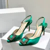 Hausschuhe Camelia Kristall verzierte runde Zehen Sandalen Stiletto-Absatz Damen Luxus Designer Abendkleid Party Schuhe Knöchelriemen