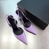 Casual Designer Sexy Lady Fashion Women Shoes Genuine leather Pointy Toe Stiletto Stripper High Heels Slingback Zapatos Mujer Prom Evening pumps Real Photo