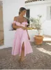 Cryptographic Off Shoulder Ruffles Fashion Floral Print Maxi Dresses Cottagecore Sexy Backless Split Long Dress Holiday Summer Y0603