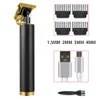 USB Saç Düzeltici Elektrikli Clipper Akülü Tıraş Makinesi Erkekler Için Kuaför Kesme Makinesi T-Outliner Altın Siyah T9 220106