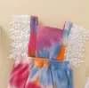 Zestaw odzieży dla niemowląt barwione rompers bawełniany rękawe garnitury wielokolorowe nylonowe koronkowe dziewczęta odzież Bowknot Hairband Onesies 2pcs WMQ628
