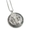 3D Rotonda Medaglia di San Benedetto Cattolicesimo Collane con pendente Croce in lega d'argento antica N1727 24 pollici 10 pz/lotto