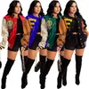 Femmes Couleur-bloqué Impression Vestes Tendance À Manches Longues Épissage Varsity Baseball Manteaux Femme Hiver Nouveau Lâche Casual Survêtement