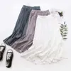 Surmiitro midi pläterade kjol kvinnor våren höst koreanska damer blå svart vit hög midja en linje skola kvinnlig kjolar 210712