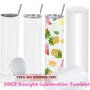 STRAIGHT 20oz Sublimation STRAIGHT Tumblers Water Bottles With Straw Stainless Steel Double Insulated Cups Mugs