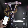 Lüks Siyah Duş Seti Bluetooth Oynarken Müzik Renkli LED Duş Başlığı Paneli Banyo Termostatik Mikser Musluk Masaj Vücut Jetleri