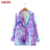 Tangada Dames Purple Tie Dye Blazer Jas Vintage Kleed Kraag Lange Mouwen Mode Vrouwelijke Losse Chique Tops DA131 210609