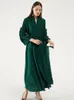 Miyake plissé à manches longues pétale robe revers cardigan ceintures plus la taille haute longue robe verte hiver femmes vêtements esthétiques 210303