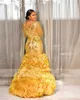 ASO EBI Styles Gold Meerjungfrau Abendkleider mit Rüschen plus Größe Afrikanische Prom Partykleider Robe de Soiree