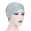 Czoło w całej koszulki elastyczne Hijabs Easy Cap Turban do Muzułmańskich Kobiet Proste Solidne Kolor Chemo Czapki Kapelusze Akcesoria do włosów