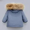 Vecchio ciabattino 41n358 # spessore cappotto caldo cappotto bambino bambino abbigliamento tuta outwear outwear reale collare di pelliccia reale pagliaccetto da anatra bianco set 2 pezzi