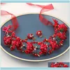 Jewelryred Pearl Crystal Flower Wedding Headband Earring Sets For Women Jewelry Tiara Band Wreath Bride Crown Hair Aessories Drop Delivery 2