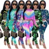 Two Piece Pants autumn and winter women's fashion tie-dye drop shoulder long-sleeved hooded casual suit