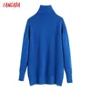 Tangada Femmes Vintage Bleu Lâche Casual Tricot Pull À Col Roulé Femme Chic High Street Pull Marque Tops BE75 211011