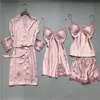 Bielizna FiklyC Cztery sztuki Kwiatowe Dekoracje Sexy Damskie Piżamy Piżamy Zestawy Przyjazd Letnie Krótkie Spodnie Nocne Ustawia Q0706