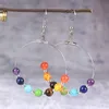 Dangle Lustre Reiki 7 Chakra Pierre Naturelle Perles Coloré Puce Gravier Rond Hoop Boucles D'oreilles Pour Les Femmes Grand Cercle Déclaration Bijoux Cadeau