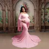 Maternity Photography Props Maternity Gown Foto Shoot Sexy Boho Shouldress Bell Sleeves Maxi Lång Klänning Graviditet Mermaid 5311 Q2