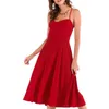 Abito moda elegante estate abiti rossi Fiocco senza maniche Solid A-Line abiti da donna sexy donna casual a metà polpaccio 3334 50 210527