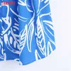 Tangada Summer Women Blue Floral Print French Style Dress Short Sleeve Ladies Tunic Mini Dress Vestidos 6Z104 210609