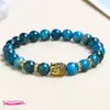 Beaded Strands Natural Stone Bracelet Multicolor Material High Quality 8mm Round Beads Elasticity Gold Color Buddha Crystal Jewelry Wk306 Fa