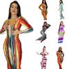 Automne Hiver Femmes Maxi Robes Plus La Taille 3XL À Manches Longues Robe Une Pièce Casual Tie Dye Étage-longueur Jupe Moulante Jupes articles en gros 5649