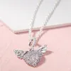 Julklapp Pave Heart Angel Wings Necklace 925 Sterling Silver Smycken Kedja Hängsmycke Halsband för kvinna Silver 925 Smycken Q0531