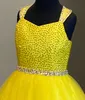 Little Miss Pageant Dress for Teens Juniors Toddlers 2021 Paillettes con perline giallo brillante Abito lungo da ballo per bambini Festa formale Criss-Cross Back Order-to-Made rosie