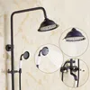 Black Retro Shower Set With Ceramic Arm Lifting Shower Set Antique Solid Brass Shower Body And Head System X0705275w