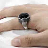 Black Natural Agate Stone Solid 925 Sterling Silver For Men Women Vintage Wedding/Party Ring Turkey Fine Jewelry