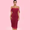 Ocstrade Wine Strapless Mid Sleeve Over Knee Lace Bodycon Dress H0229-Wine 210527