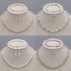 Earrings & Necklace Genuine 7-8mm Natural Akoya Freshwater Pearl Bracelet Set