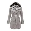 Mode Woolen Coat Women Warm Fleece Jacka med bälten Dubbelbröst Solid Casual Jacka Vinter Vintage Slim Ladies Coat 211019