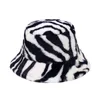 New Fashion Women Mens Outdoor Warm Faux Fur Fisherman Caps Zebra Striped Winter Panama Gorro Bucket