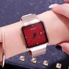 Relógios de pulso Fahion Guou Top Marca Grande Dial Quadrado Luxur Rosa Malha De Ouro Aço Senhoras Relógios Casuais Calendário Quartz Female212S