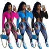 Women Tracksuits Designer Printed Two Piece Matching Set Long Sleeve Shirt Turn Down Collar Crop Top Workout Leggings Clothes 6 Colours