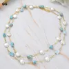 GuaiGuai Jewelry 49 '' Collana lunga con catena di larimar blu naturale con perle d'acqua dolce