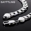 BAYTTLING 925 Plata 18 20 22 24 26 28 30 pulgadas 12 MM plano completo lateral Cuba cadena collar para Mujeres Hombres joyería de moda Gifts266Z