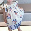 Girls Robe Fleur Streprise Streprise Sois suspendus Princesse Partie Été Mode Fashion Bébé Bébé Vêtements pour enfants 210625