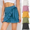 Seersucker Solid Color Lace-up Zipper Mini Skirt Women Ladies Summer Ruffled High Waist Plus Size Women's Clothing 210629