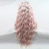 2021 Ny europeisk och amerikansk mode kemisk fiber framför spets lång lockig afrikansk svart spets lång hår peruk daglig fritid rosa peruk set temp