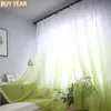Gradient Pure Gauze Curtains for Living Dining Room Kitchen Green Tulle Hanging GrayTulle Curtain Finished Product Customization 210712