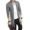 Höst vinter mode långa män stickade cardigan jacka -sleeved solid färg stretch trendig 210918