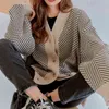 Dorywczo dzianiny Cardigan Oversize Przycisk Przedni Kontrast Stripe Cardigan Jesień Zima Kobiety Sweter Feminino Topy * 211103