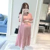 Moederschap jurken hoge taille kleding voor zwangere vrouwen chiffon v-hals polka dot zwangerschap jurk zomer