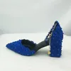 Baoyafang Royal Blue Beads Sangle de fleur Chaussures de mariage Points Points Points carrés Talons hauts High Talon Robes Chaussures et sac Ensemble 210225